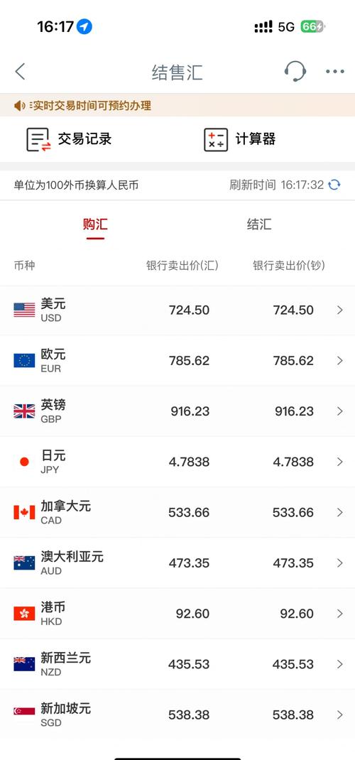 工商银行汇率实时